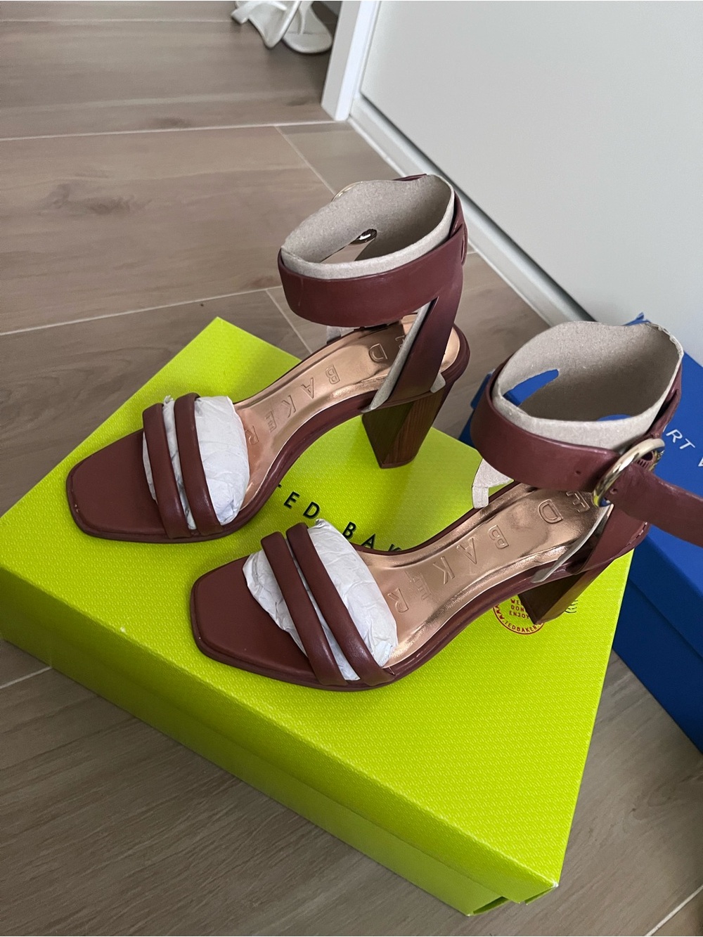 Ted Baker London Brown Leather Ankle-Strap Block Heel Sandals